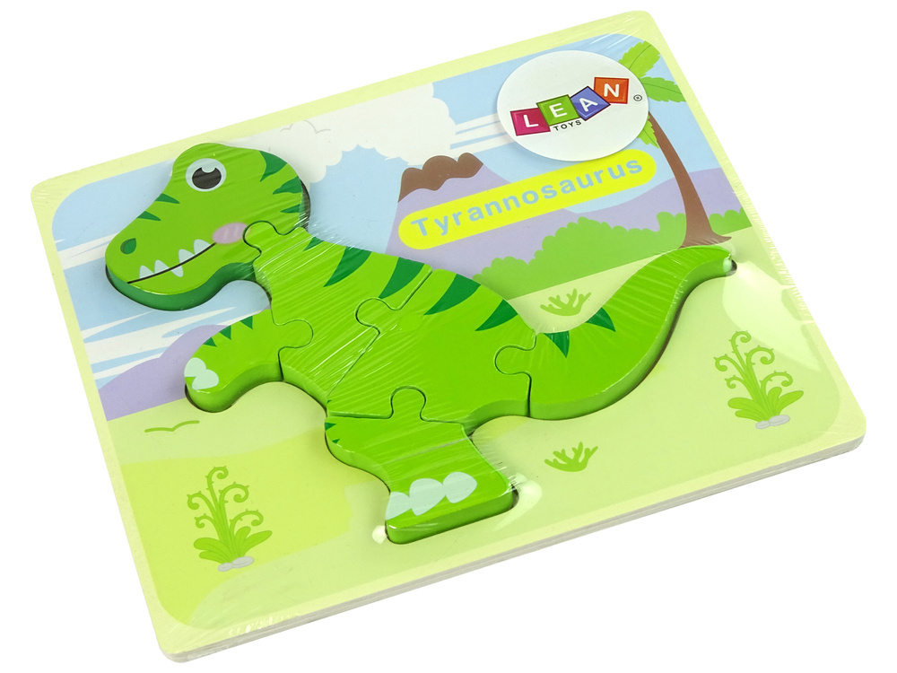 Medinė dėlionė dinozauras leantoys, žalias