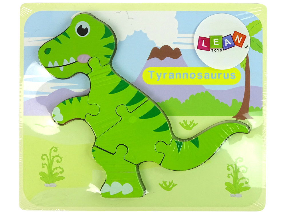Medinė dėlionė dinozauras leantoys, žalias