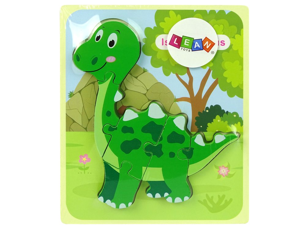Medinė dėlionė dinozauras leantoys, žalias