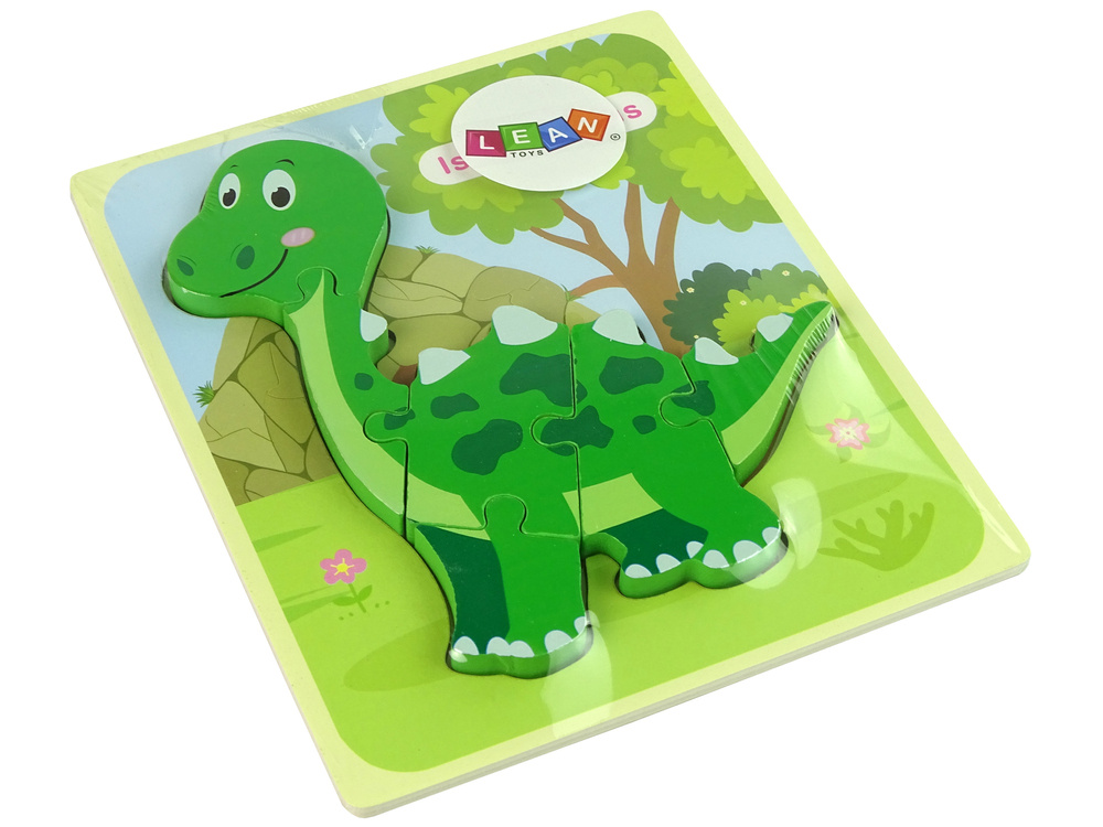 Medinė dėlionė dinozauras leantoys, žalias