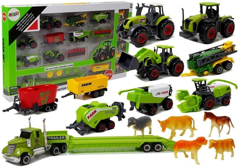 Žemės ūkio transporto priemonių su gyvūnų figūromis rinkinys leantoys
