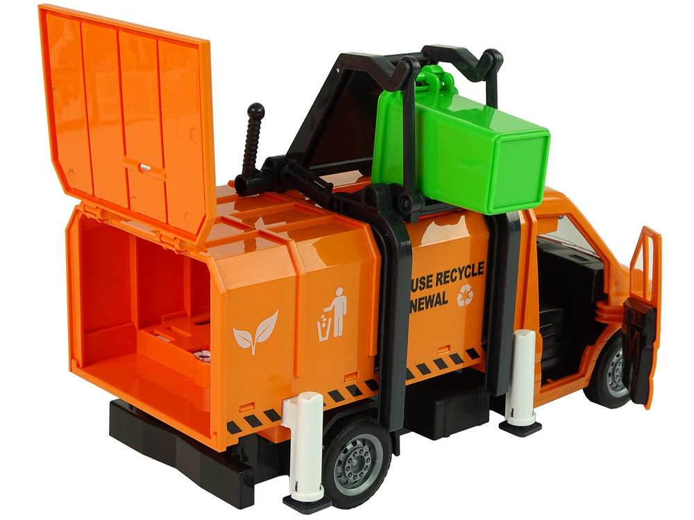 Šiukšlių sunkvežimis su garso efektais, oranžinis