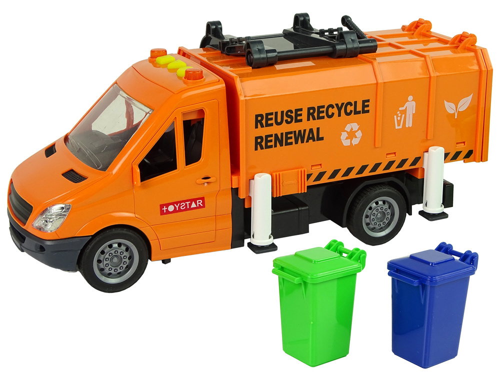 Šiukšlių sunkvežimis su garso efektais, oranžinis
