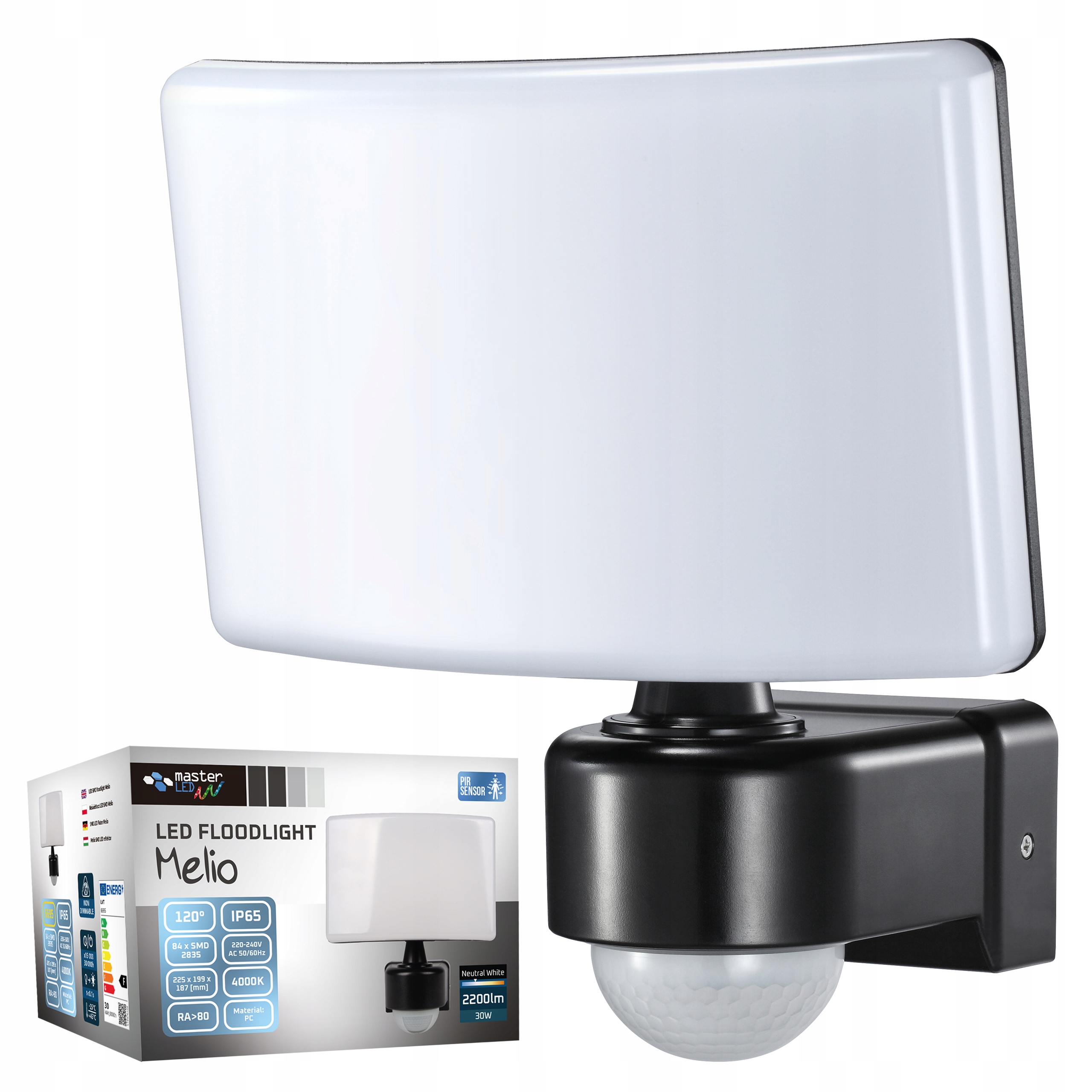 Led prožektorius su judesio davikliu smd 30w 4000k, 1 vnt.