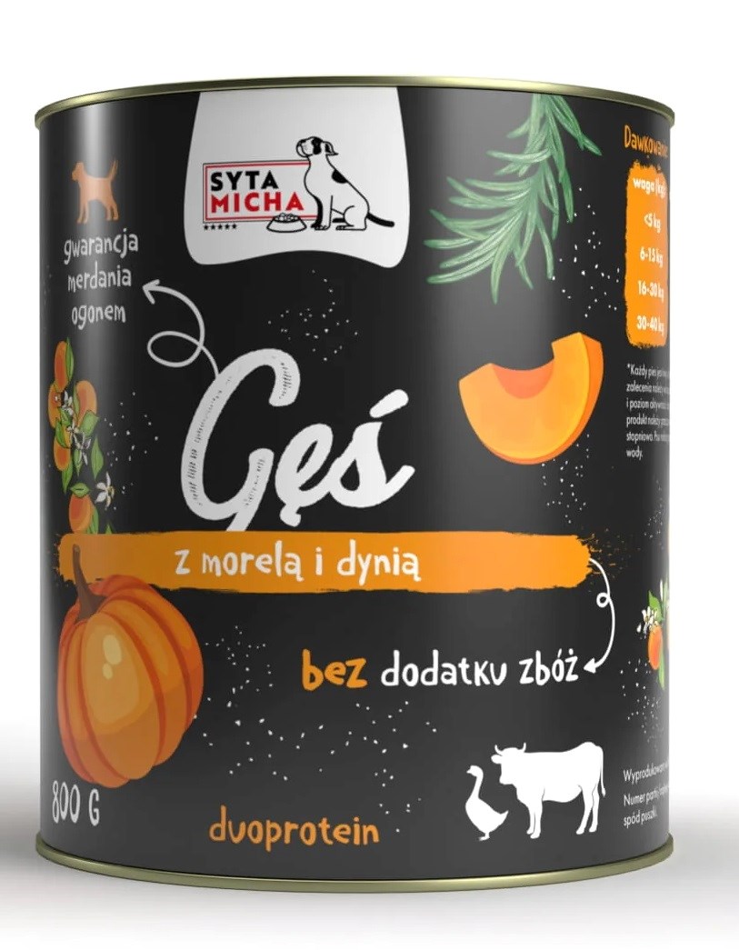 Syta micha suaugusiems šunims su žąsiena, abrikosais ir moliūgu, 800 g