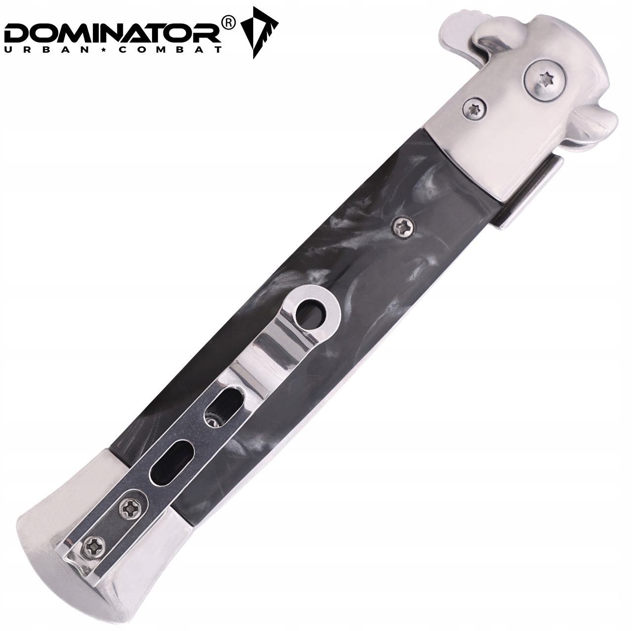 Dominator Urban Combat Sicilietiško tipo sulankstomas peilis su klipsu, ašmenys 9,7 cm, sidabrinis/juodas