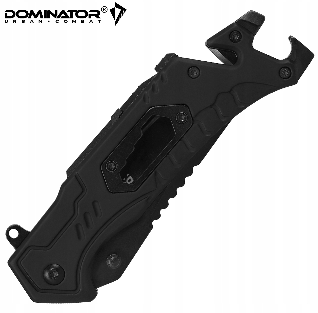 Gelbėjimo peilis su diržo pjaustytuvu ir stiklo daužikliu, Dominator Urban Combat, Rescue-Tech, juodas