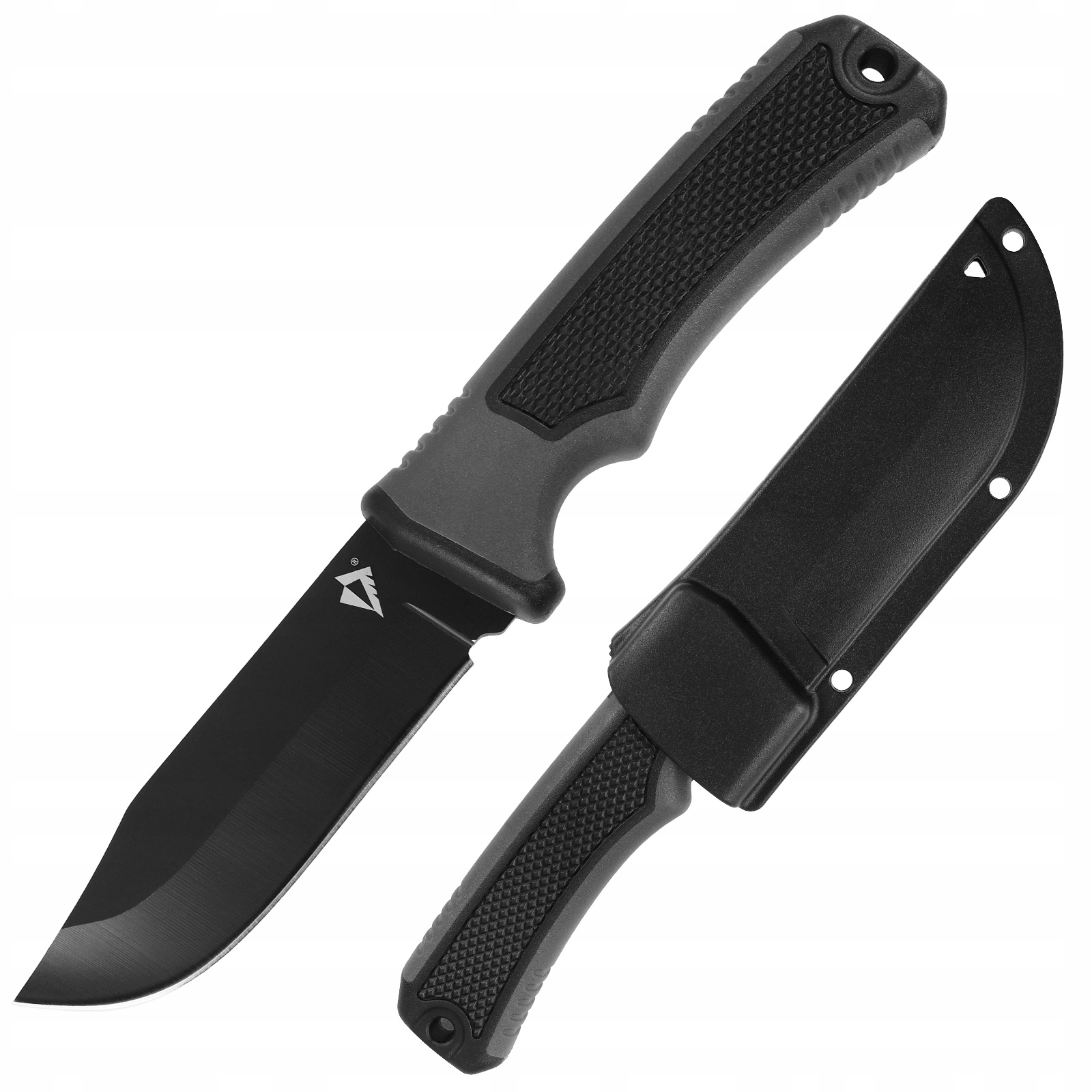 Dominator Urban Combat Peilis su fiksuota geležte "Thunder", ašmenys 10 cm, su dėklu su segtuku, juoda/pilka