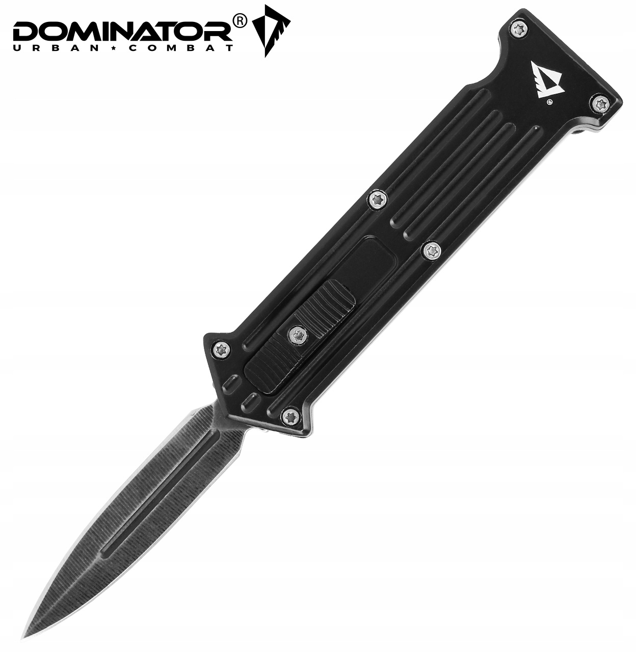 Dominator Urban Combat Sulankstomas peilis su priekinio atidarymo mechanizmu, su segtuku, ašmenys 4,7 cm, juodas