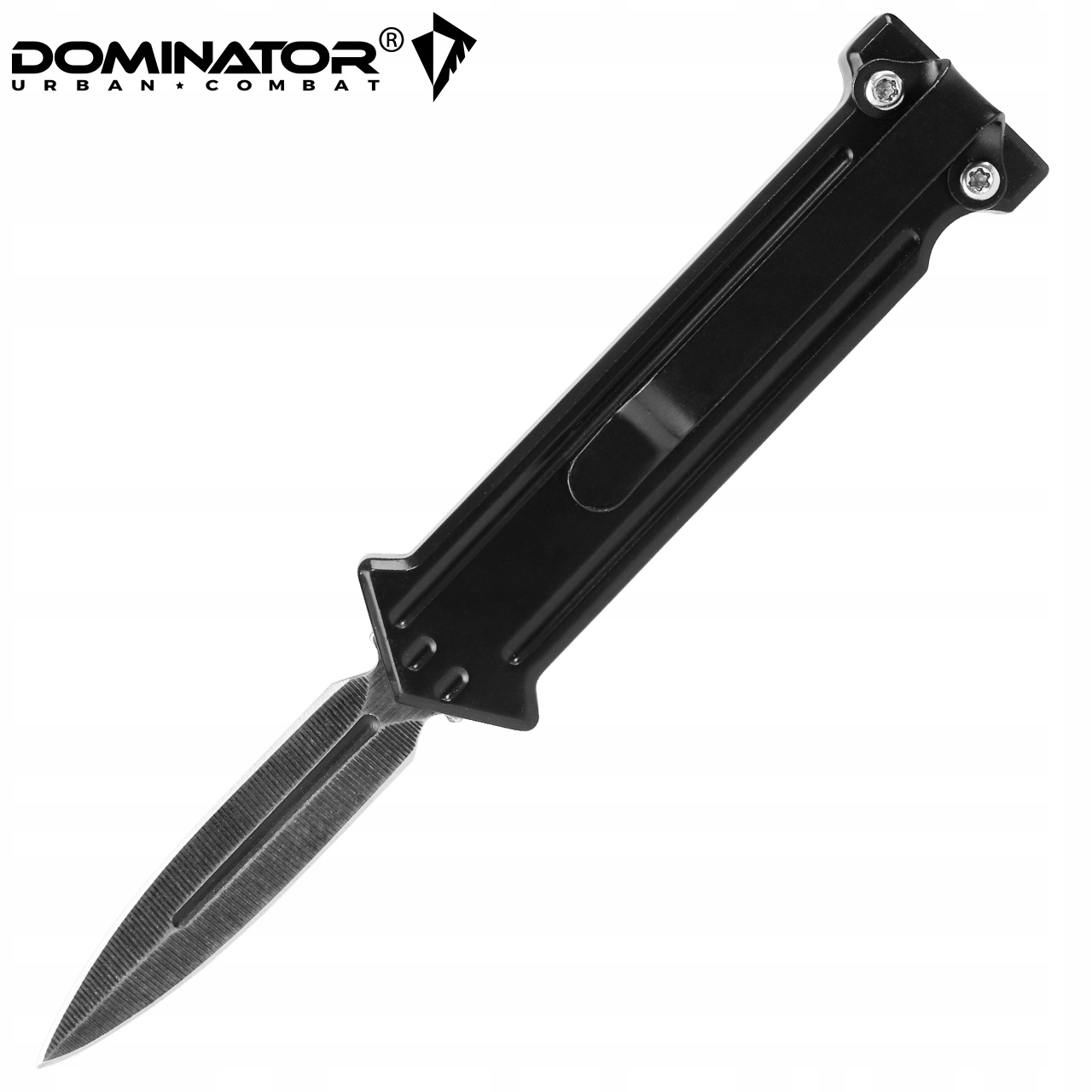 Dominator Urban Combat Sulankstomas peilis su priekinio atidarymo mechanizmu, su segtuku, ašmenys 4,7 cm, juodas