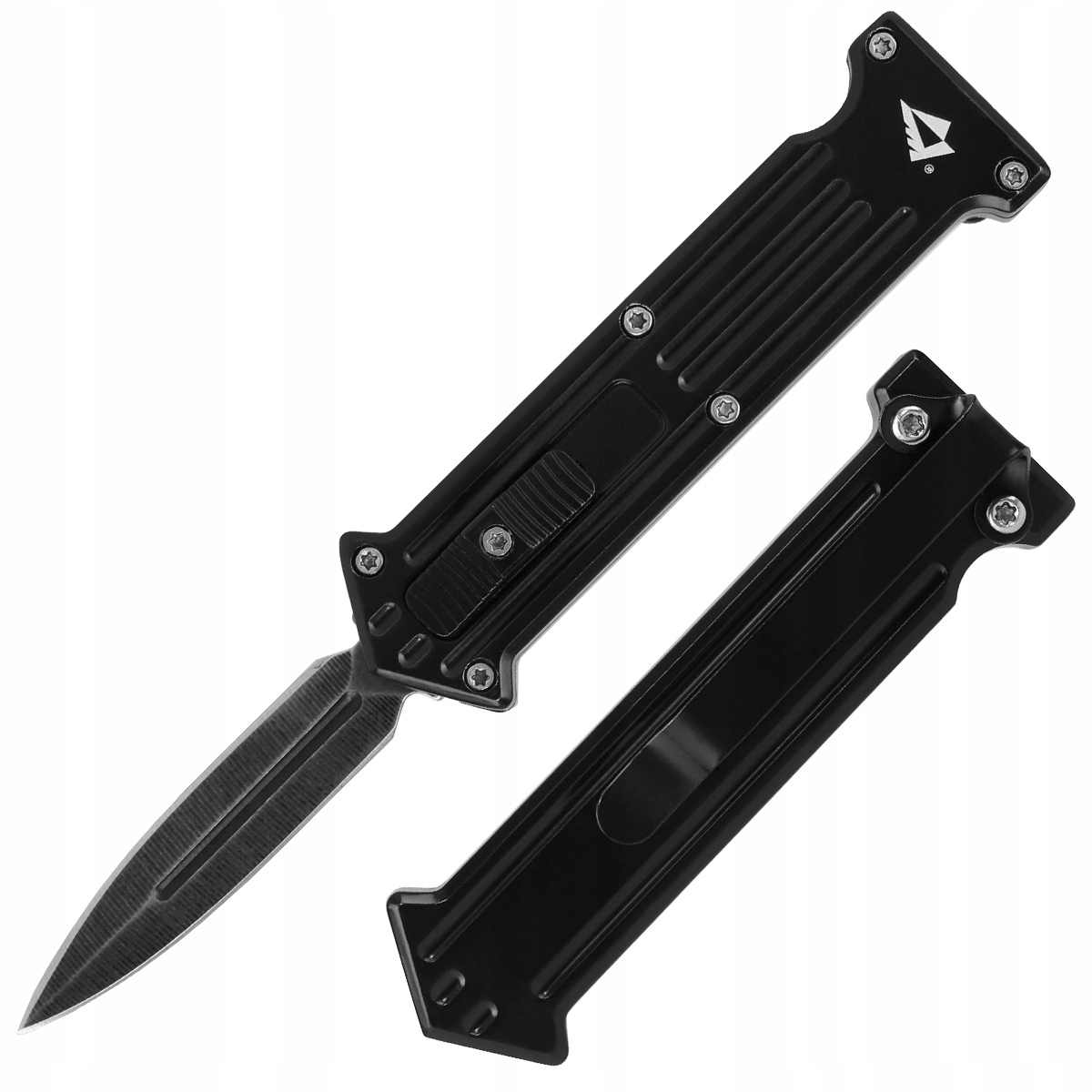 Dominator Urban Combat Sulankstomas peilis su priekinio atidarymo mechanizmu, su segtuku, ašmenys 4,7 cm, juodas