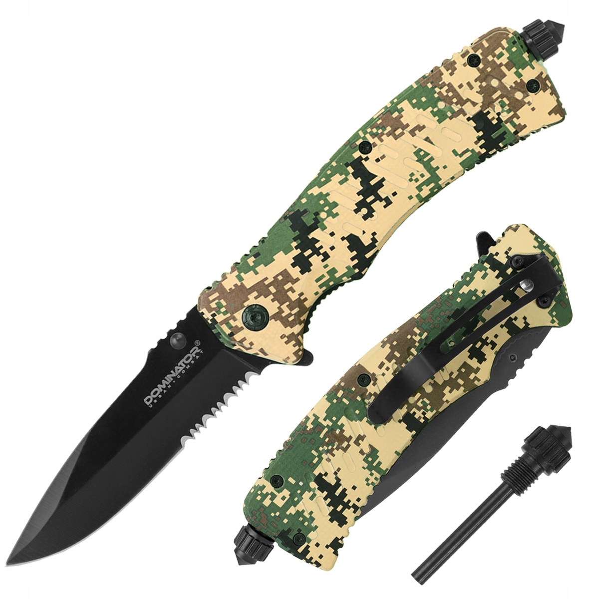 Dominator Urban Combat Sulankstomas peilis su ugnies akmeniu, ašmenys 9,2 cm, skaitmeninis