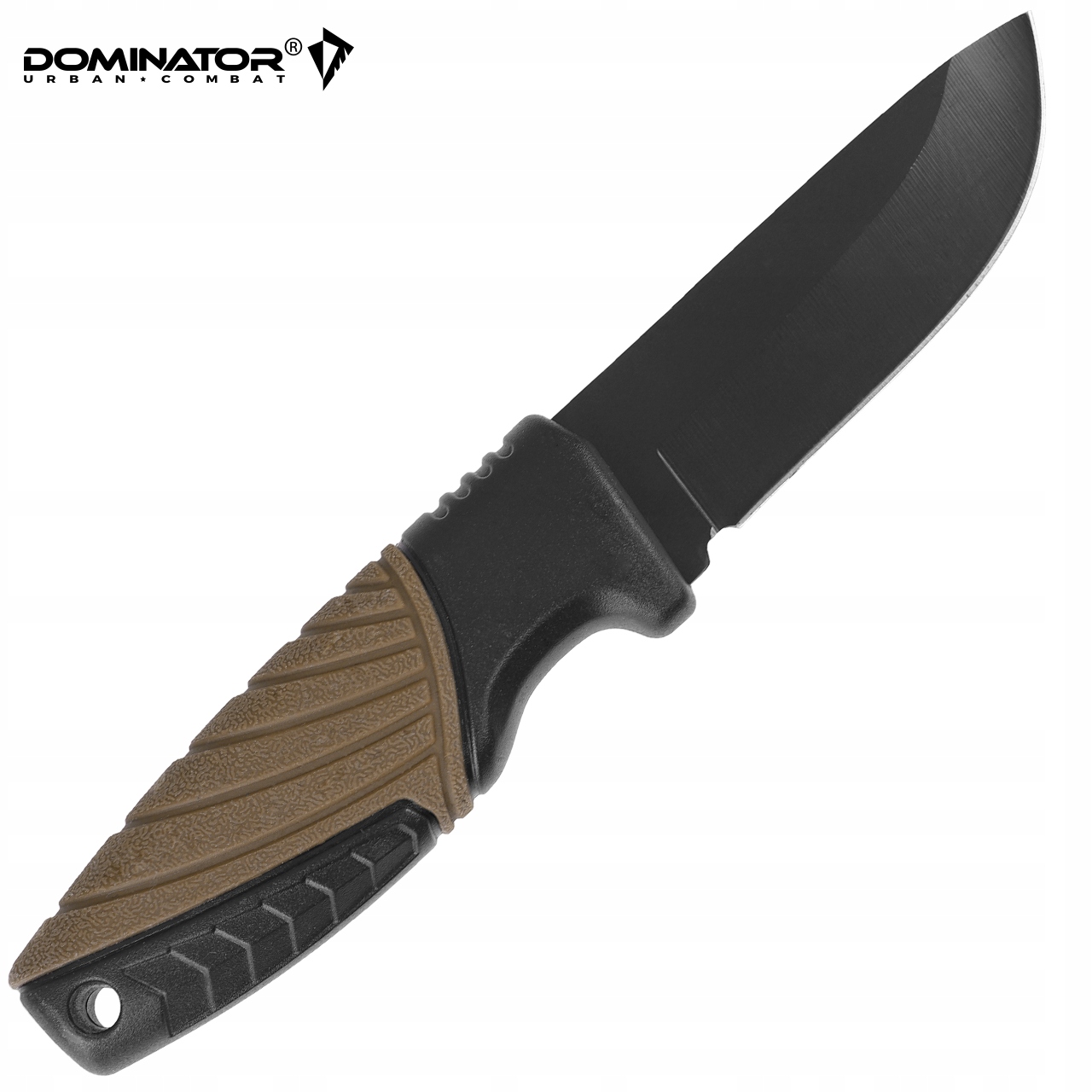 Dominator Urban Combat Išgyvenimo peilis su kietu ašmeniu, ašmenys 7,5 cm, su dėklu, rudas/juodas