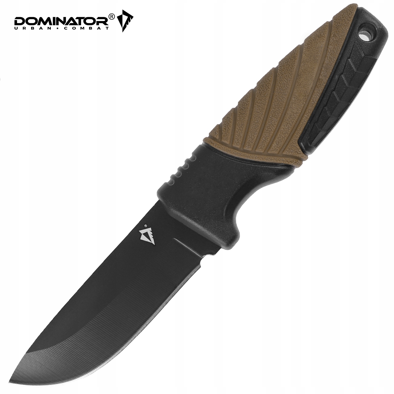 Dominator Urban Combat Išgyvenimo peilis su kietu ašmeniu, ašmenys 7,5 cm, su dėklu, rudas/juodas