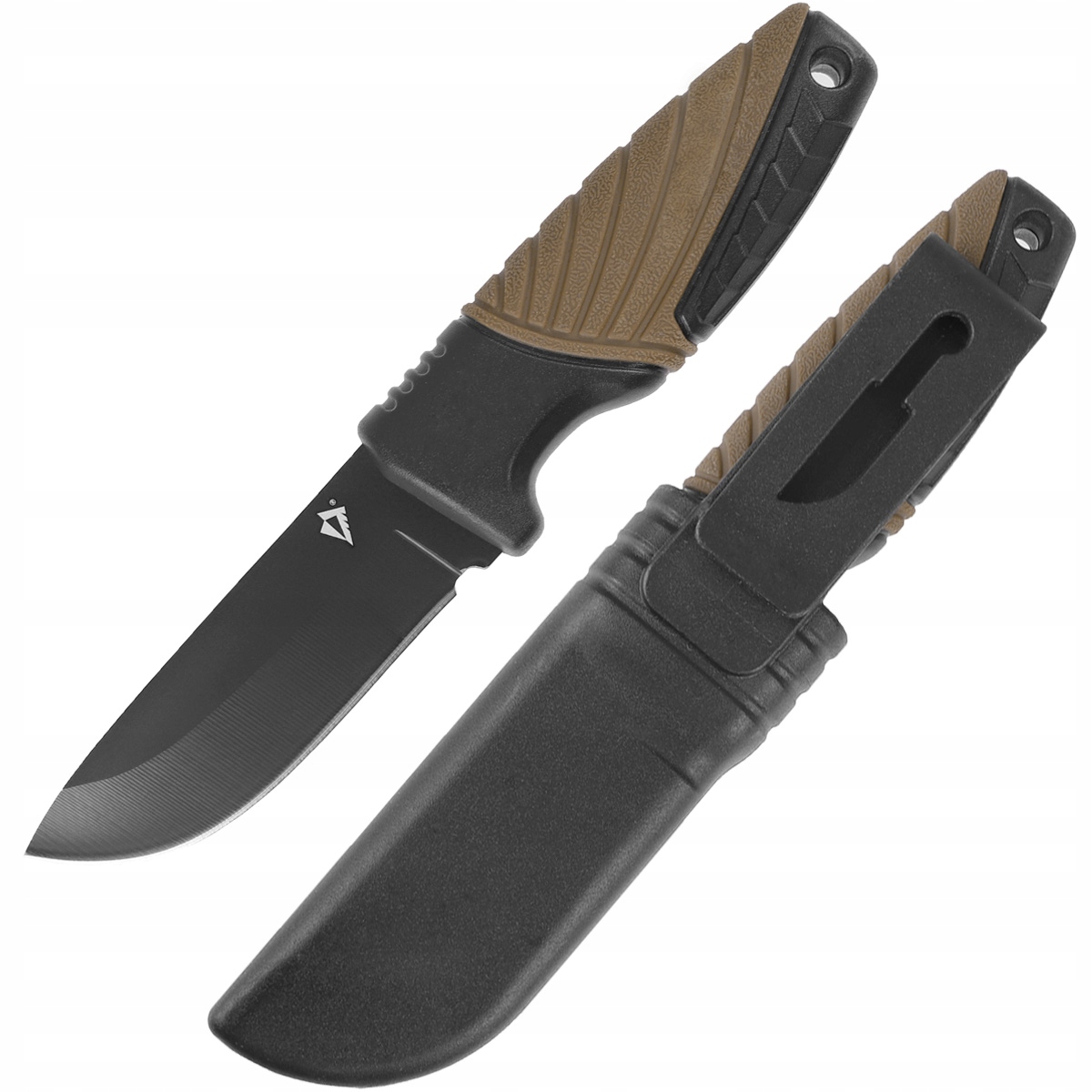 Dominator Urban Combat Išgyvenimo peilis su kietu ašmeniu, ašmenys 7,5 cm, su dėklu, rudas/juodas