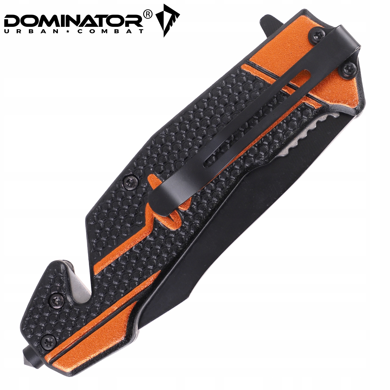 Dominator Urban Combat Sulankstomas peilis 2-83 Gelbėjimo su langų daužikliu, ašmenys 9,6 cm, oranžinis/juodas