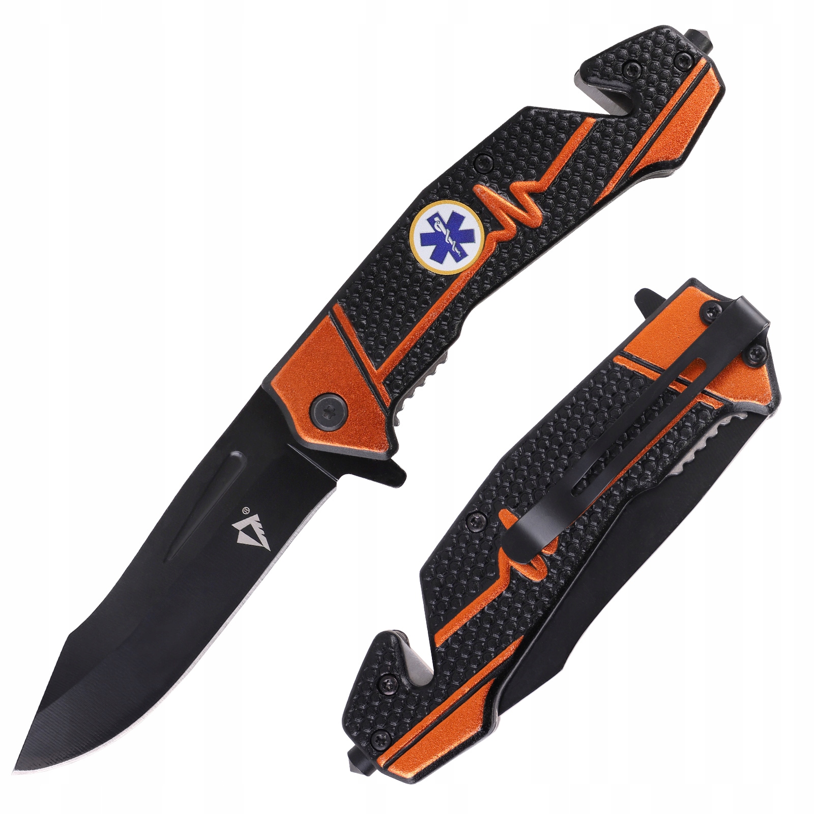 Dominator Urban Combat Sulankstomas peilis 2-83 Gelbėjimo su langų daužikliu, ašmenys 9,6 cm, oranžinis/juodas