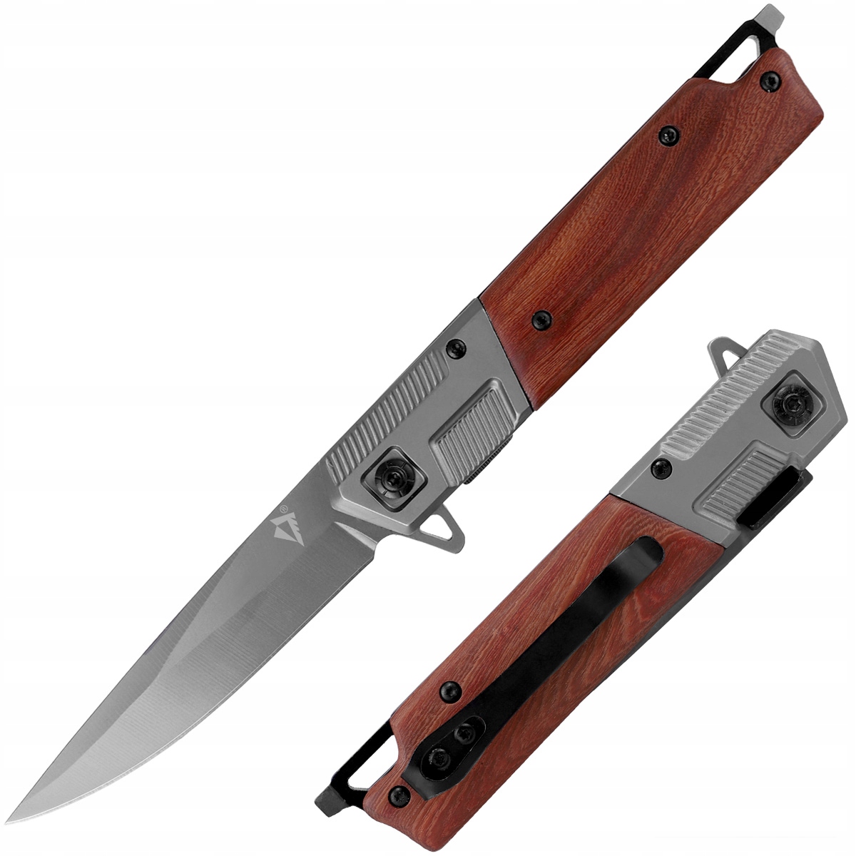 Dominator Urban Combat Sulankstomas medžioklės peilis, ašmenys 8 cm, pilkas/medinis