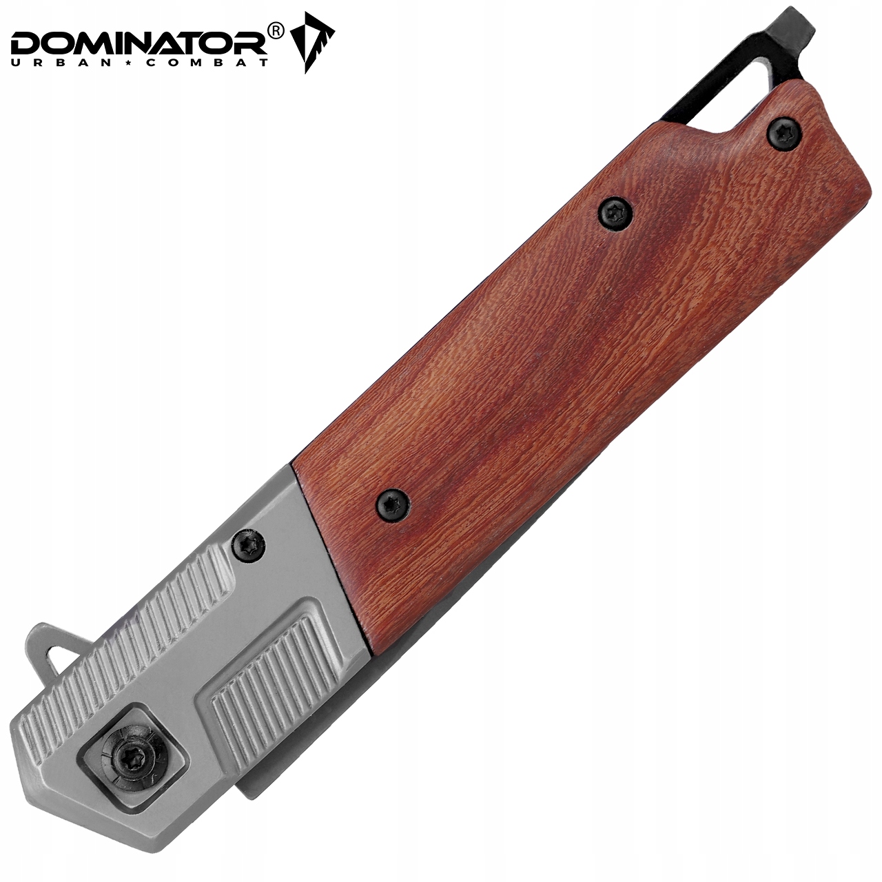 Dominator Urban Combat Sulankstomas medžioklės peilis, ašmenys 8 cm, pilkas/medinis