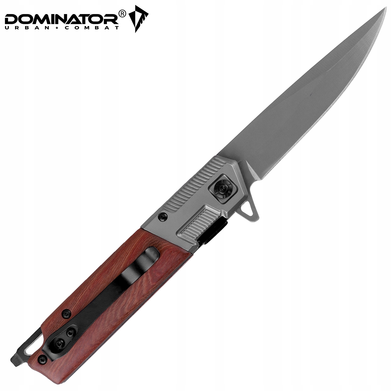 Dominator Urban Combat Sulankstomas medžioklės peilis, ašmenys 8 cm, pilkas/medinis