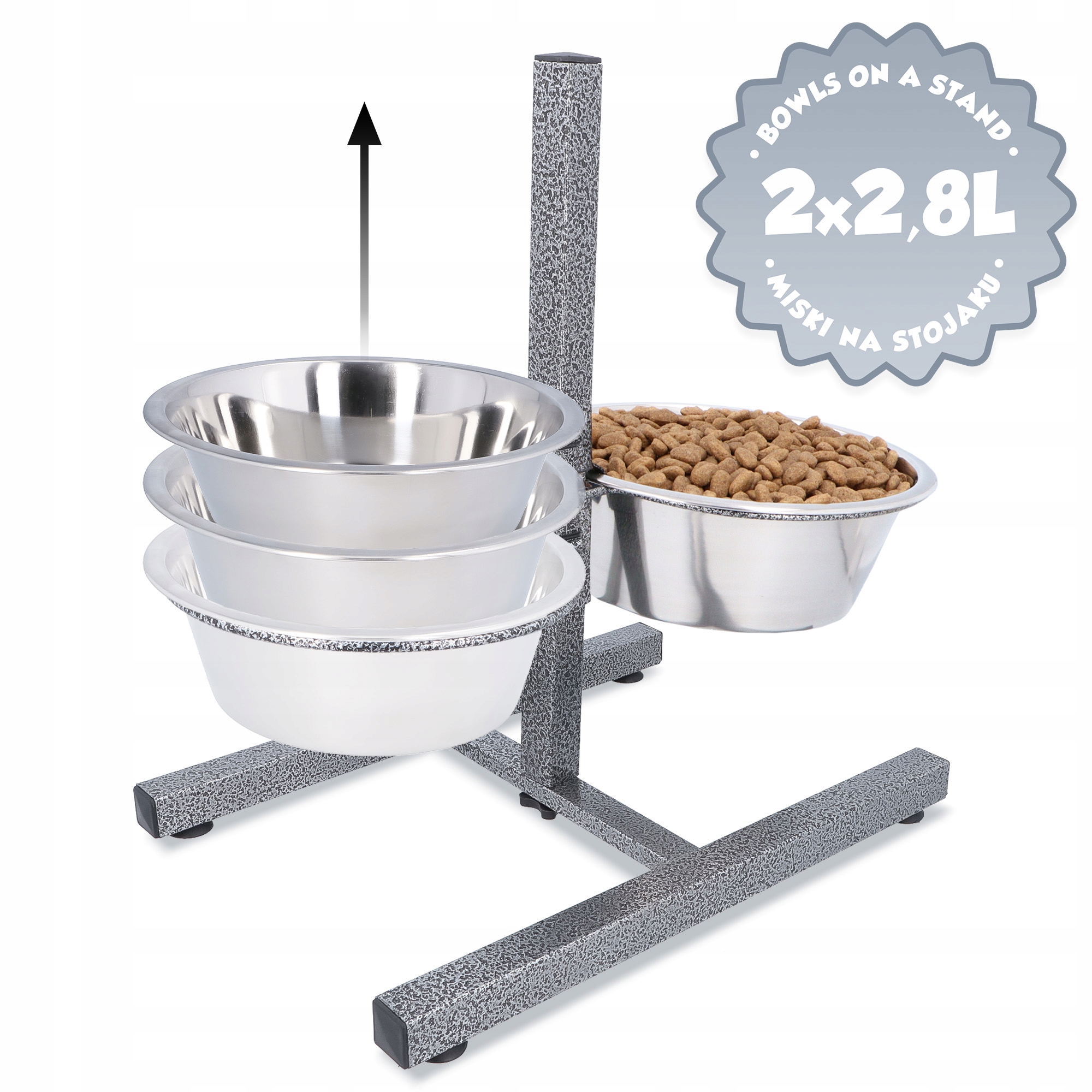 2x šunų dubenėliai 2.8l  reguliuojamas stovas, metalinis,  plieninis  stovas stabilus