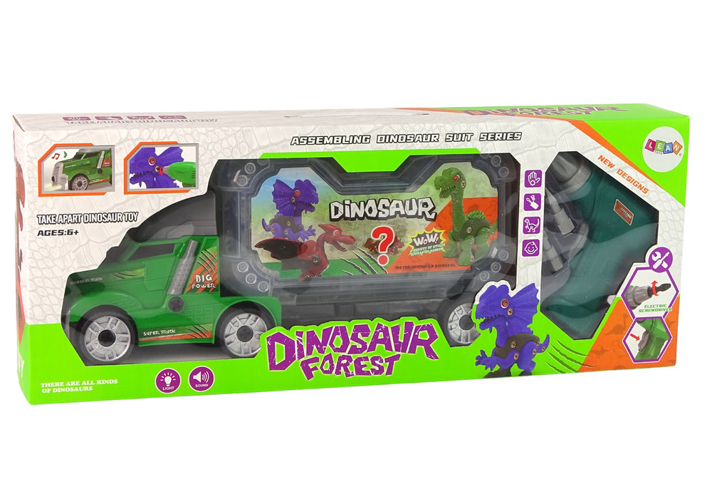 Dinozaurų sunkvežimio konstravimo rinkinys su atsuktuvu