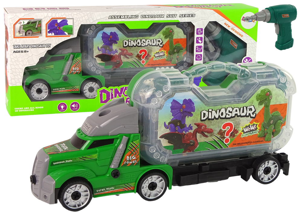 Dinozaurų sunkvežimio konstravimo rinkinys su atsuktuvu