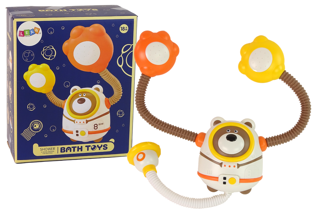 Lean toys Vonios vandens žaislinis lokys kosmonautas baterijomis valdomas dušas