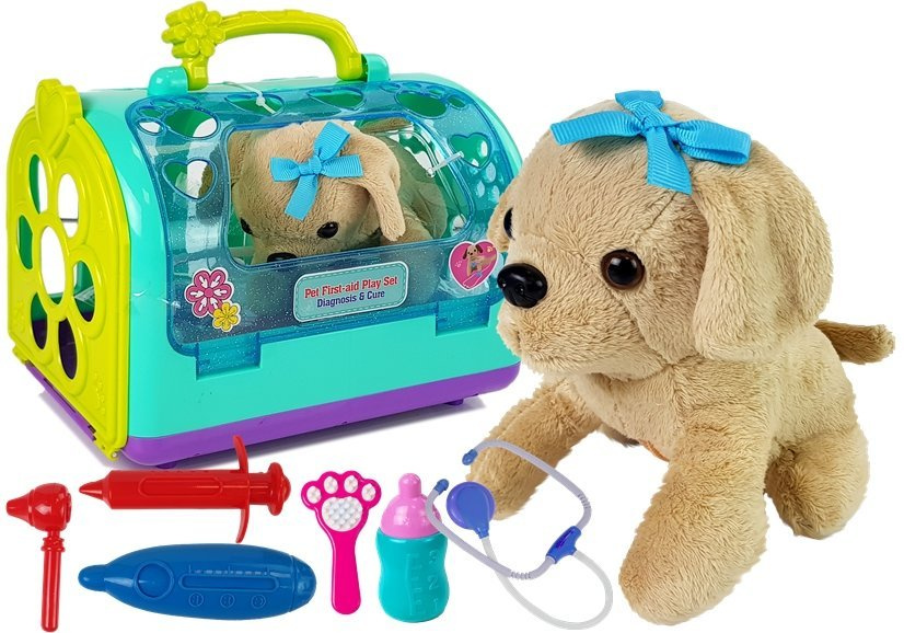 Žaislinis veterinaro rinkinys su šuniuku ir transporterių