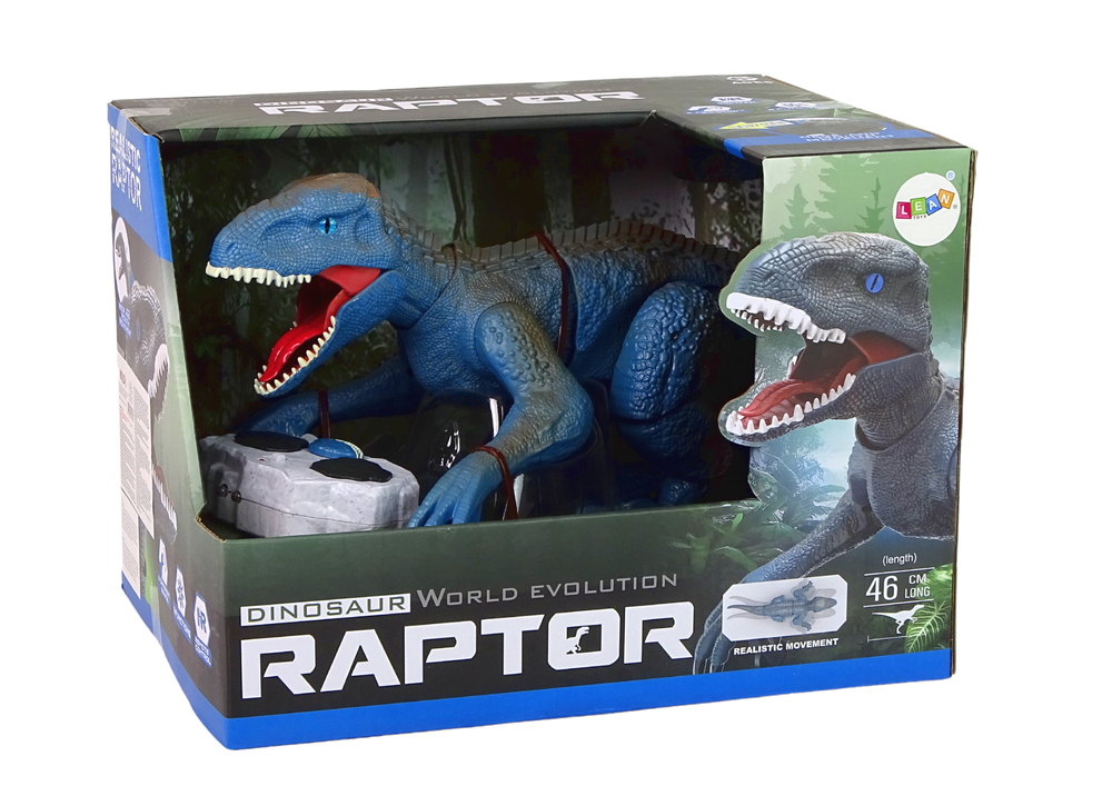 Dinozauras leidžiantis garsus ir šviesos efektus, valdomas nuotoliniu būdu, raptor, mėlyna