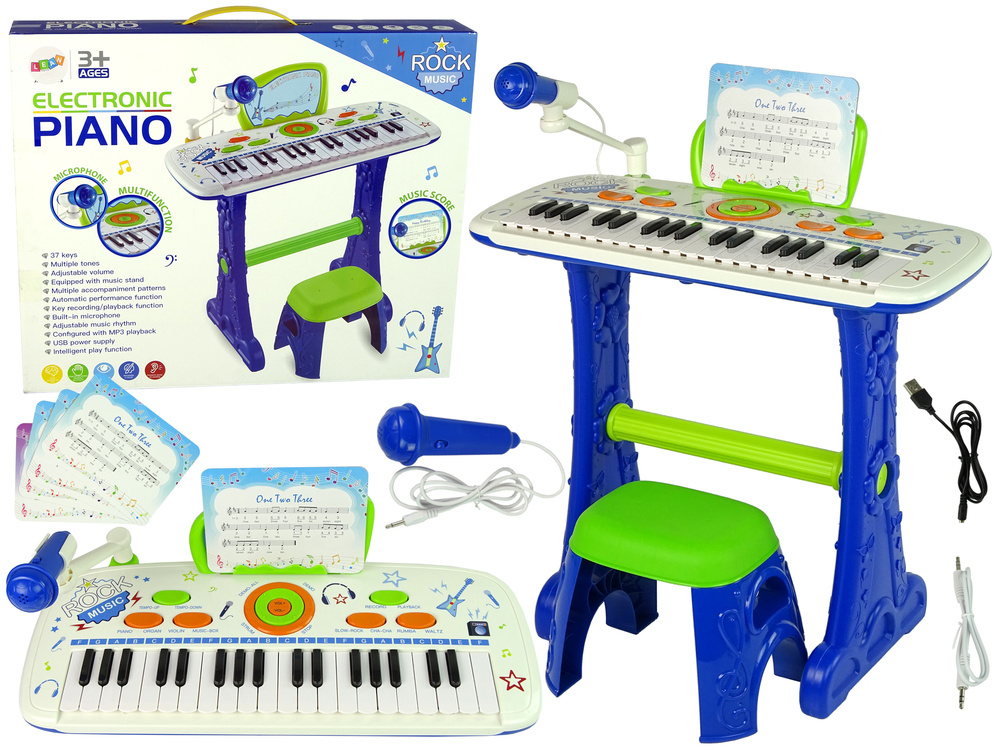 Elektrinis pianinas vaikams, mėlynas, usb