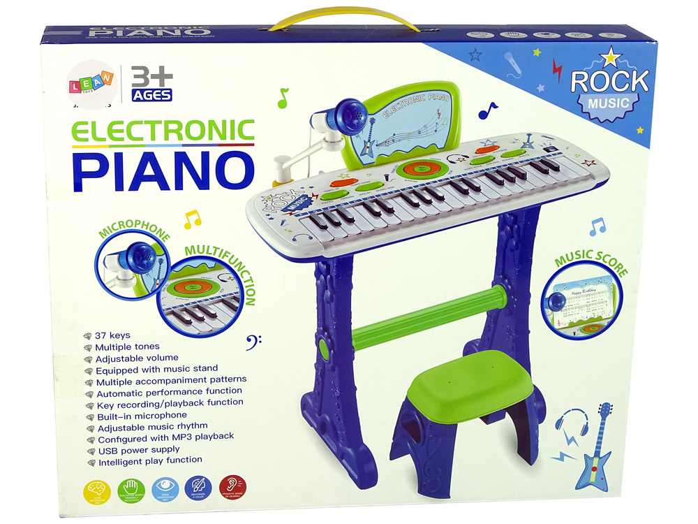 Elektrinis pianinas vaikams, mėlynas, usb