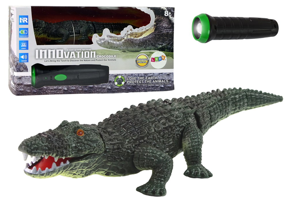 Lean toys nuotoliniu būdu valdomas krokodilas su žibintuvėliu
