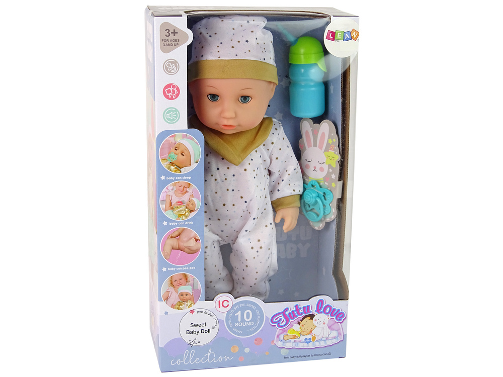 Lėlė kūdikis su buteliuku lean toys tutu love, 38 cm