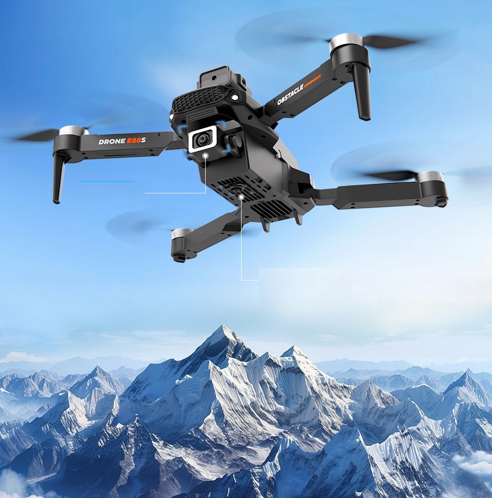 Dronas e88s pro, 2 kameros, wifi hd žaislas iki 350m 3 akumuliatoriai be jungiklių