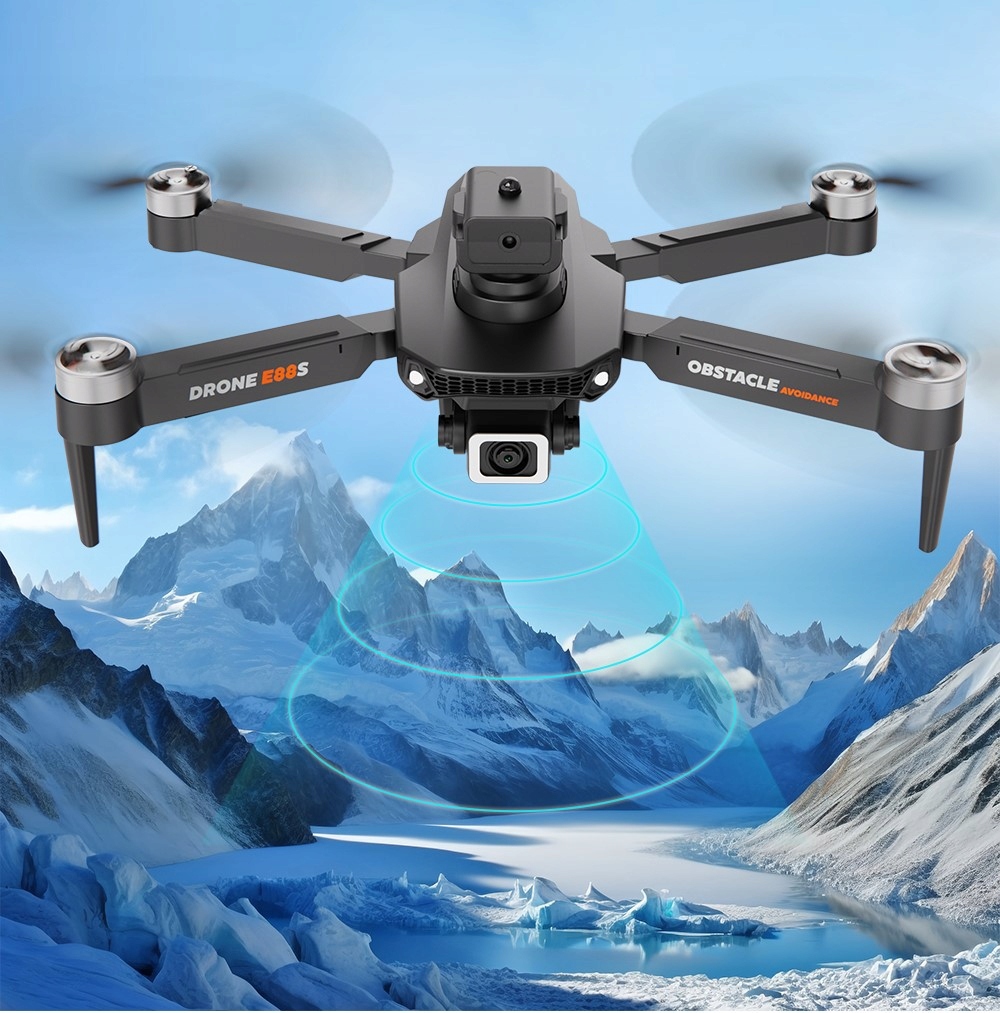 Dronas e88s pro, 2 kameros, wifi hd žaislas iki 350m 3 akumuliatoriai be jungiklių