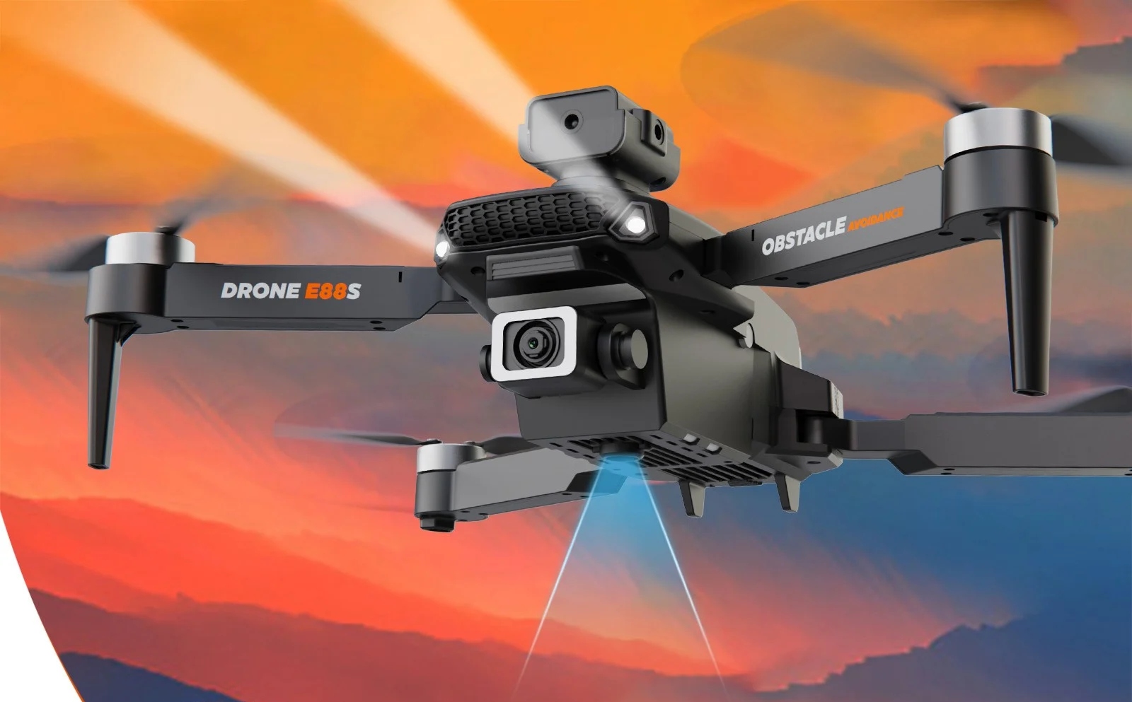 Dronas e88s pro, 2 kameros, wifi hd žaislas iki 350m 3 akumuliatoriai be jungiklių