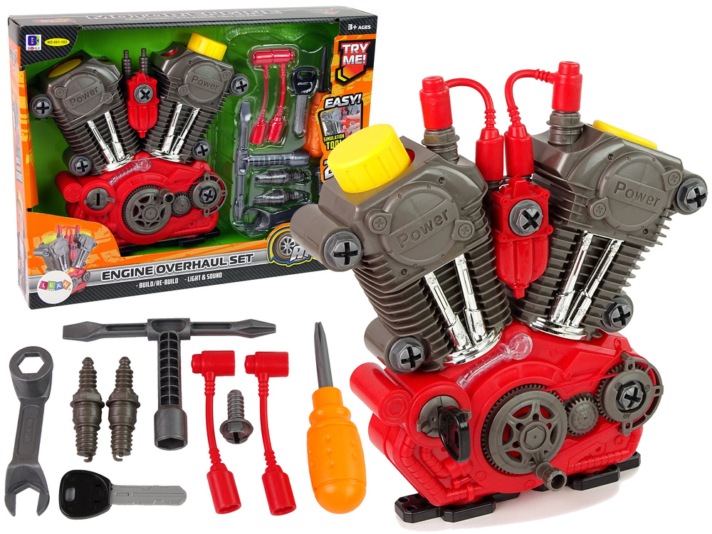 Didelis mechaninis variklis su priedais Lean Toys