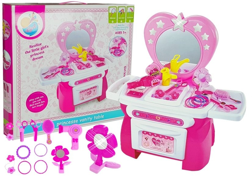 Grožio rinkinys mergaitėms lean toys tualetinis staliukas su priedais, rožinis