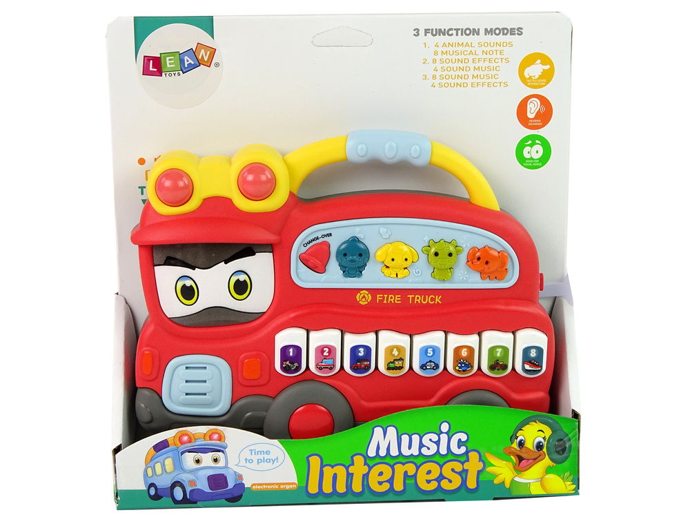 Lean toys interaktyvus fortepijonas ugniagesių departamentas gyvūnų garsai transporto priemonių garsai raudona