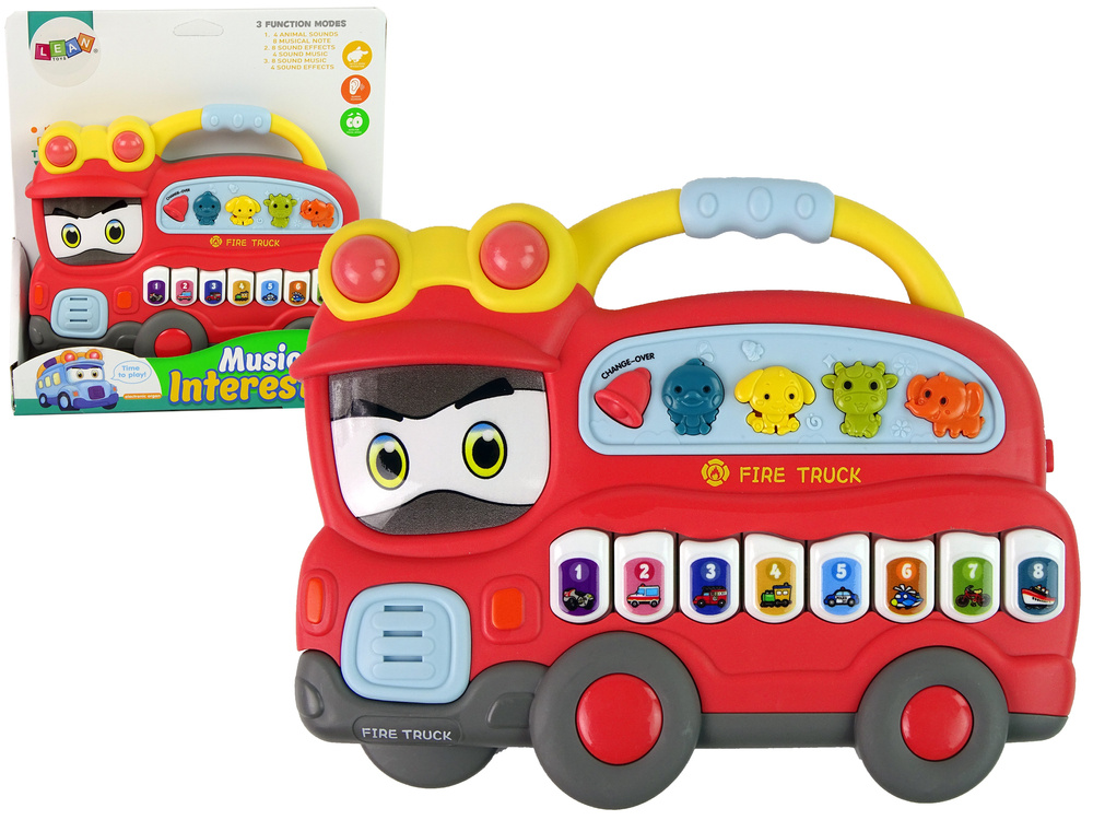 Lean toys interaktyvus fortepijonas ugniagesių departamentas gyvūnų garsai transporto priemonių garsai raudona
