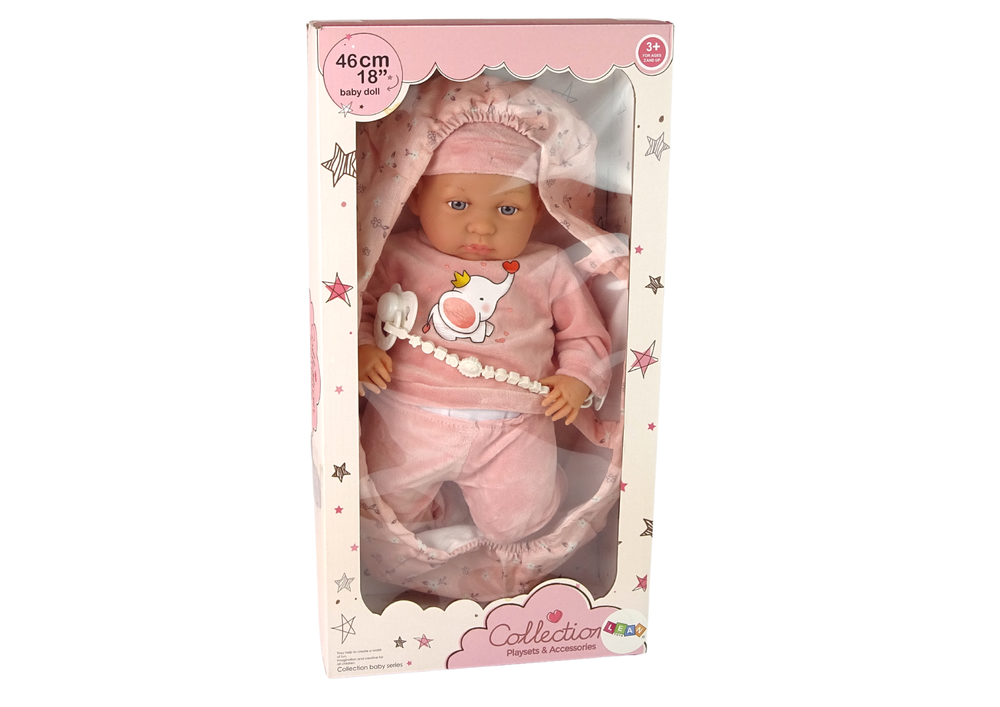 Lėlė kūdikis su čiulptuku ir nešykle leantoys, 46 cm