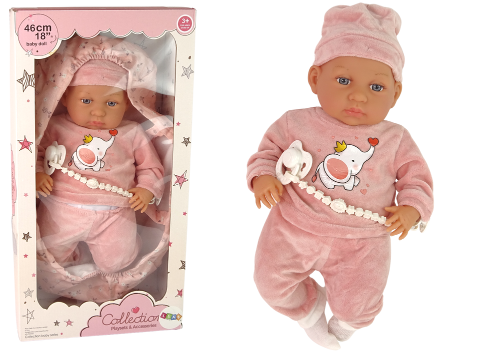 Lėlė kūdikis su čiulptuku ir nešykle leantoys, 46 cm