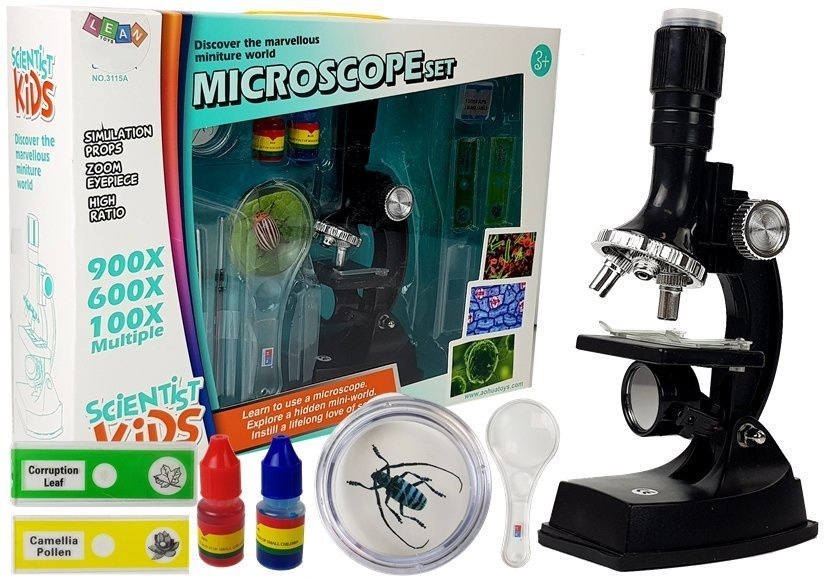 Mikroskopas vaikams su 900x, 600x, 100x didinimu