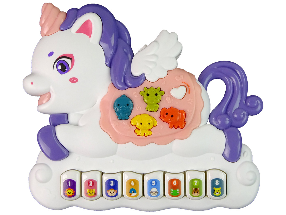 Lean toys interaktyvus pianinas vienaragis gyvūnų garsas transporto priemonės garsai melodijos balta