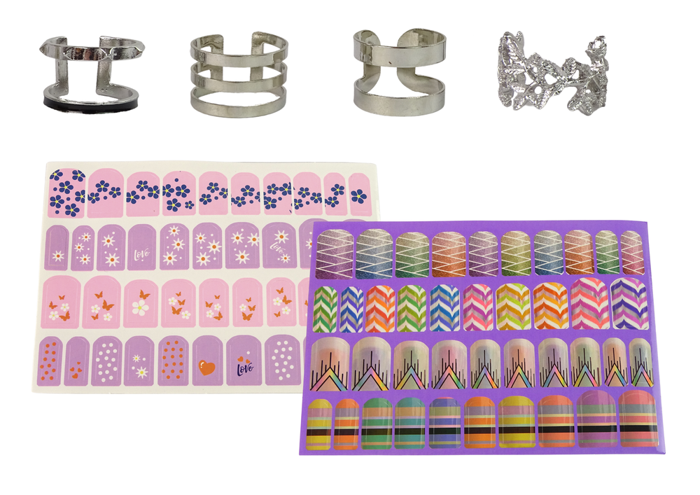 Nagų dažymo rinkinys vaikams lean toys lacquers glitter stickers rings