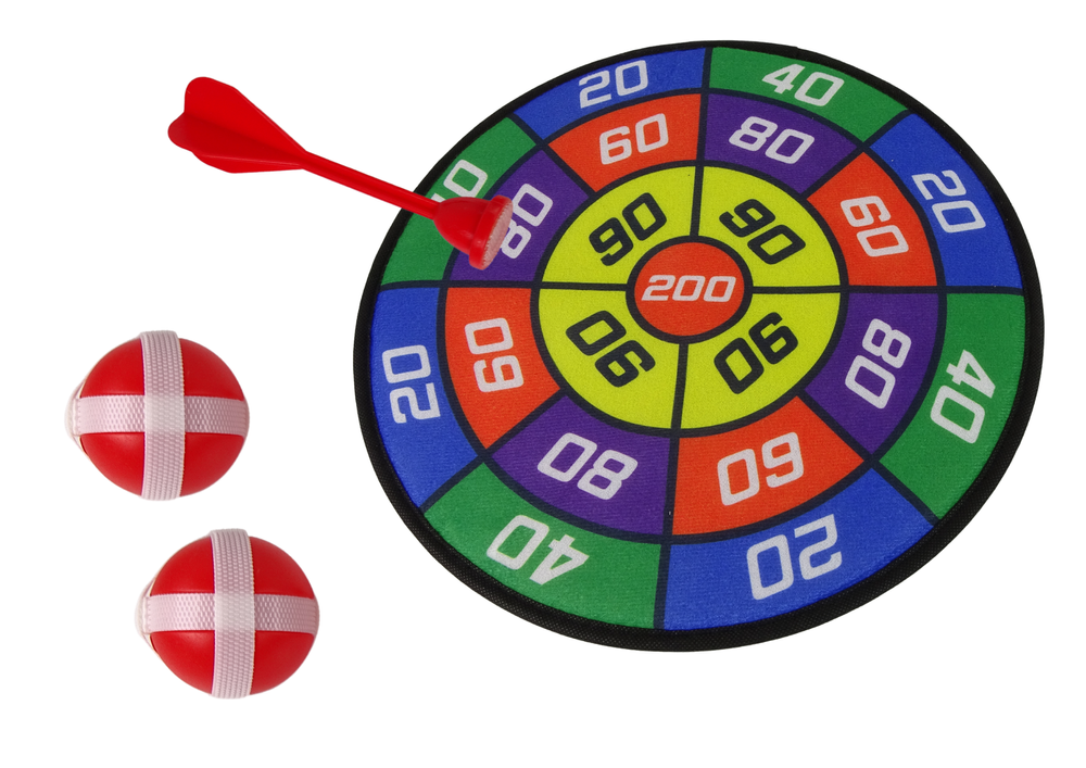 Dartų žaidimas su tikslo lenta ir velcro kamuoliukais