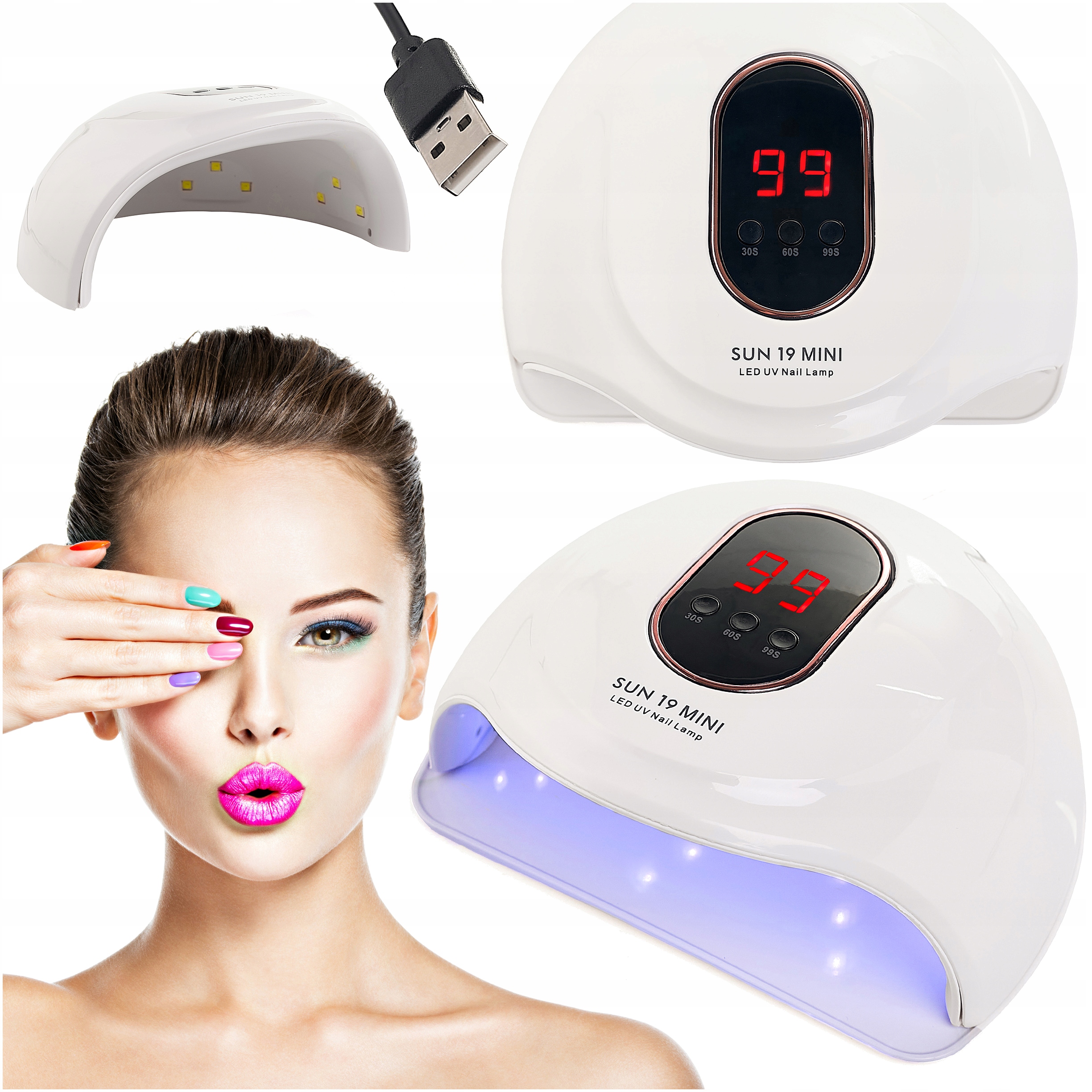 Nubile lamp uv hibridai geliai sun 19 mini lcd dual led 72w usb manikiūras