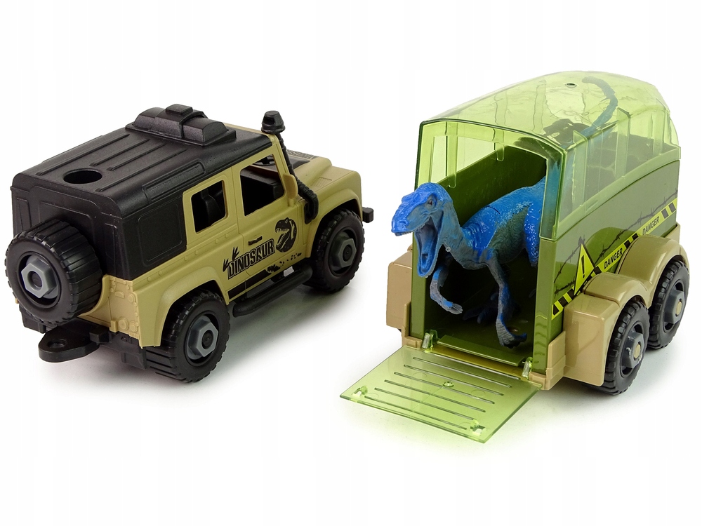 Automobilis su priekaba ir dinozauru Diy