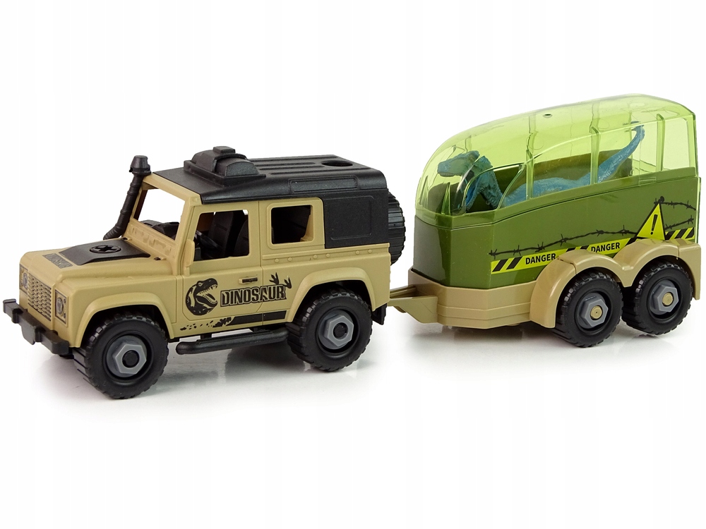 Automobilis su priekaba ir dinozauru Diy